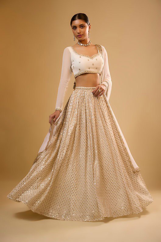 White Sequins Georgette Lehenga ClothsVilla