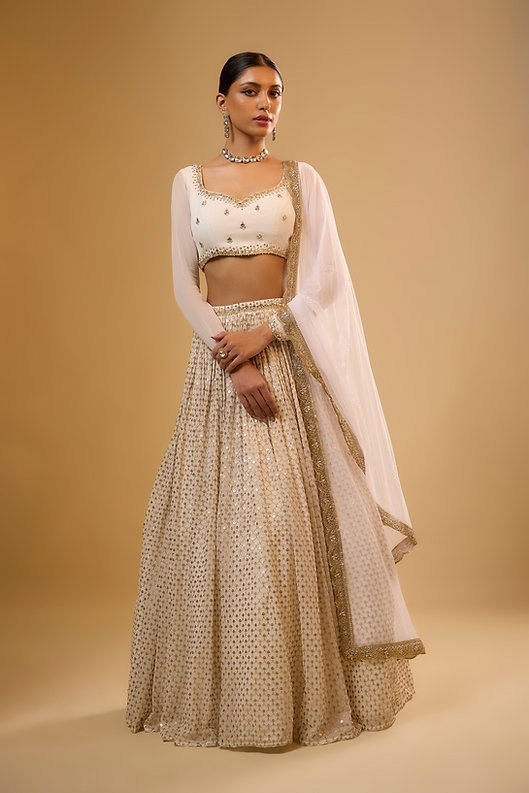 White Sequins Georgette Lehenga ClothsVilla