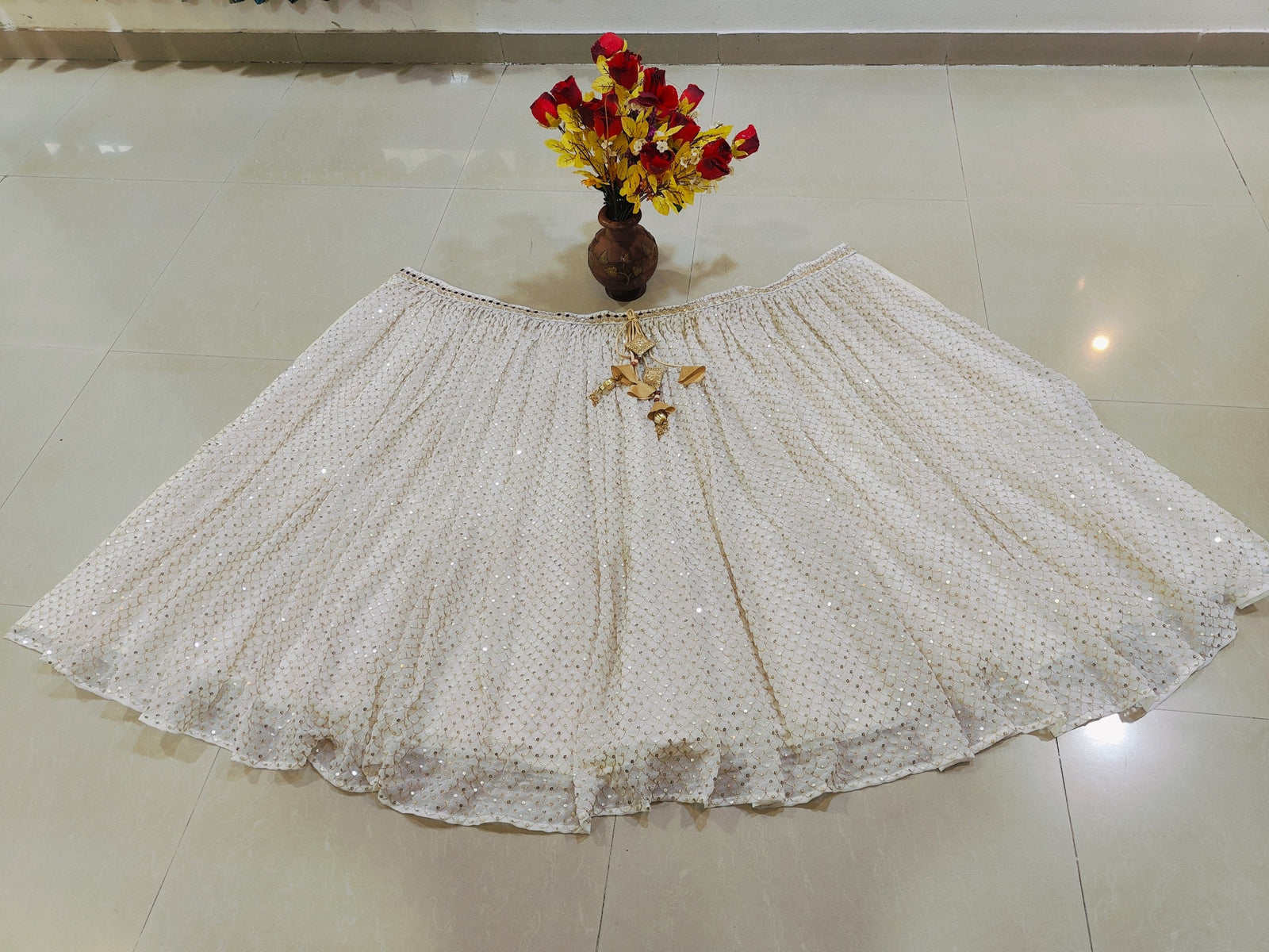 White Sequins Georgette Lehenga ClothsVilla