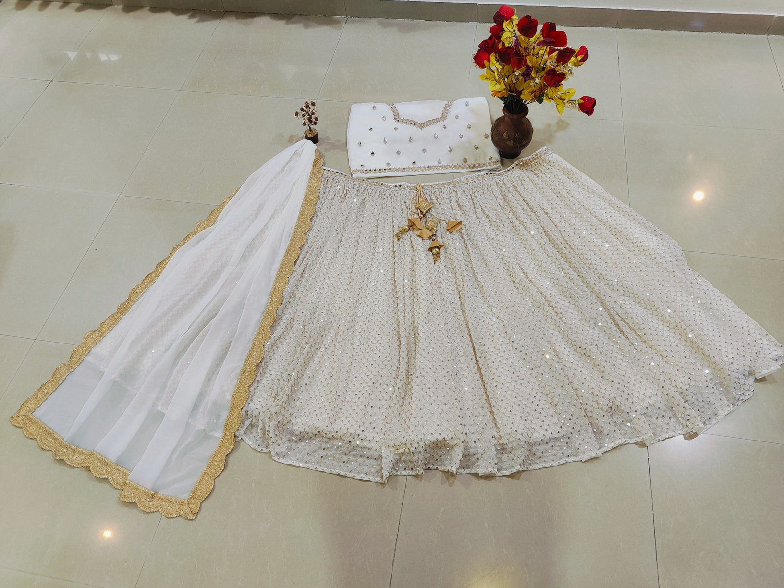 White Sequins Georgette Lehenga ClothsVilla