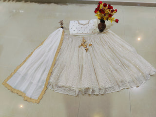 White Sequins Georgette Lehenga ClothsVilla