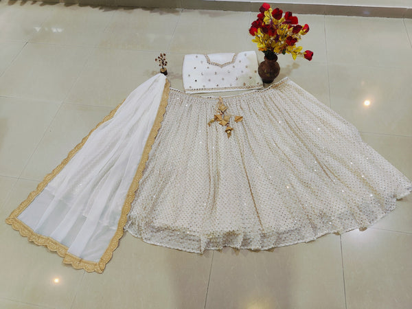 White Sequins Georgette Lehenga ClothsVilla