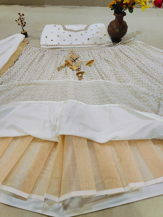 White Sequins Georgette Lehenga ClothsVilla