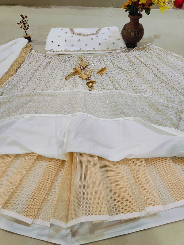 White Sequins Georgette Lehenga ClothsVilla