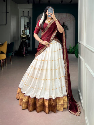 White Silk Cotton Lehenga Set ClothsVilla