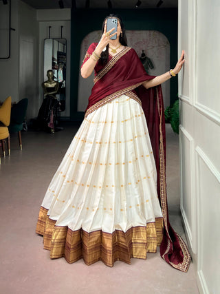 White Silk Cotton Lehenga Set ClothsVilla