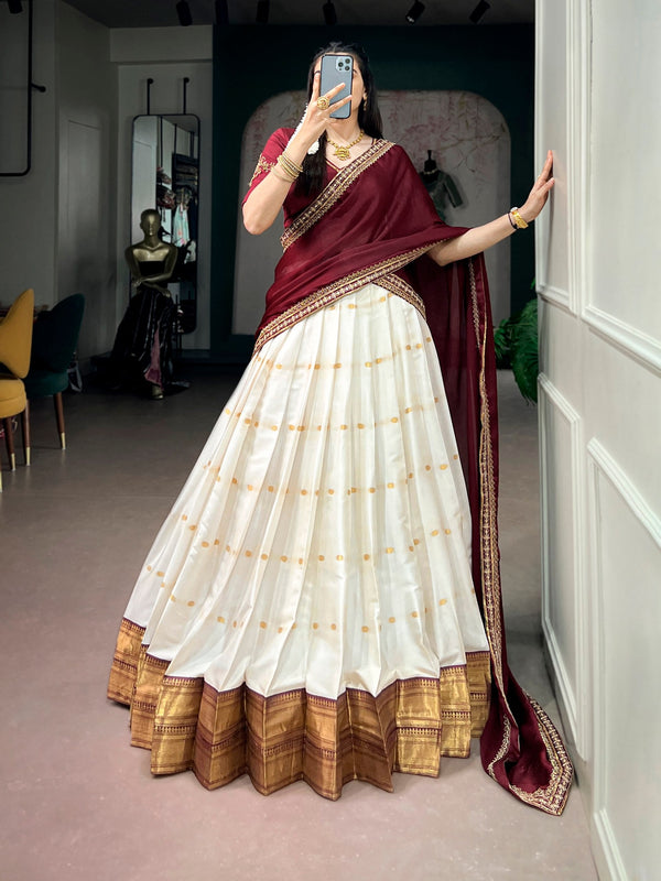 White Silk Cotton Lehenga Set ClothsVilla
