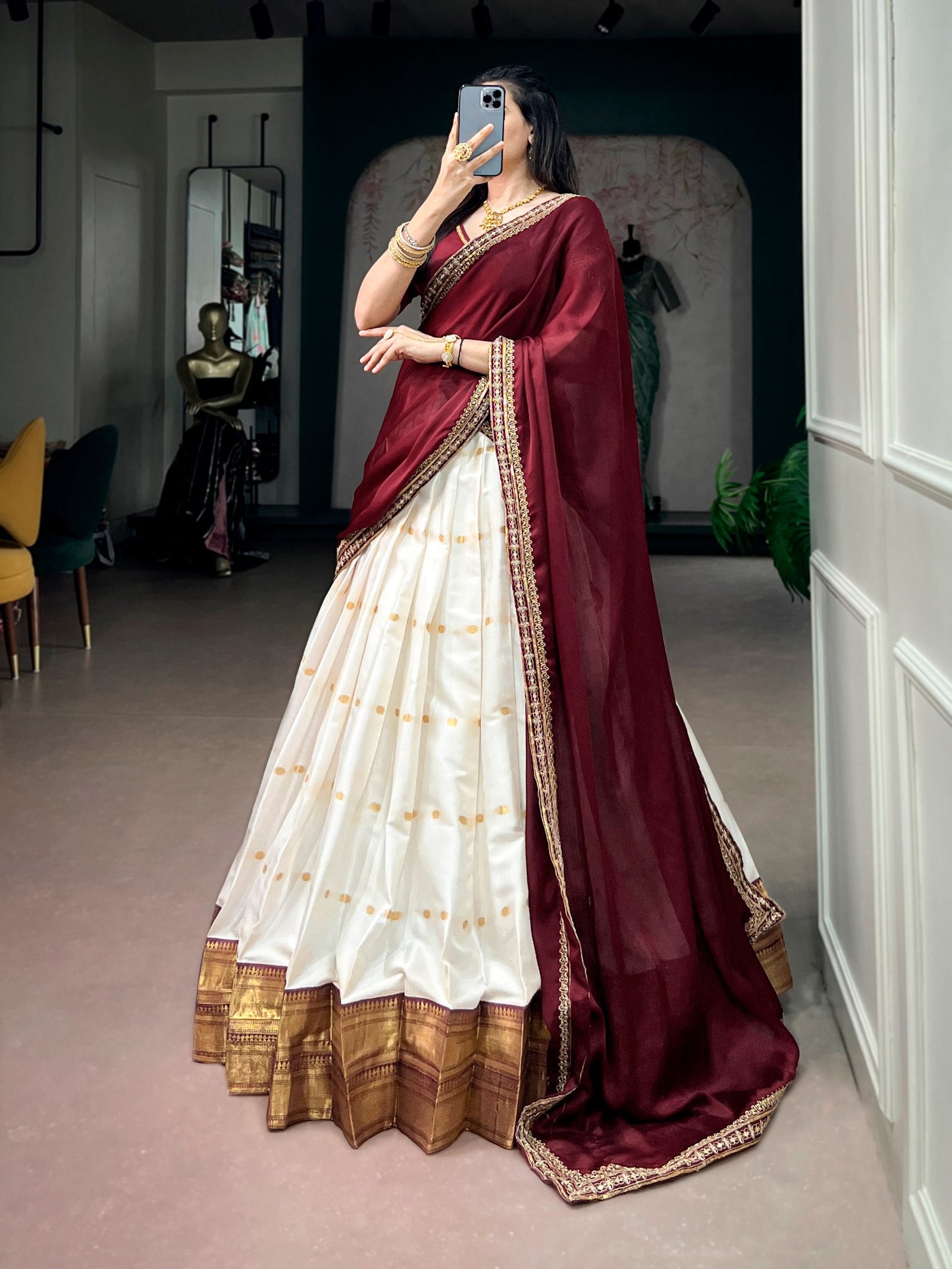 White Silk Cotton Lehenga Set ClothsVilla