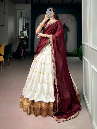 White Silk Cotton Lehenga Set ClothsVilla