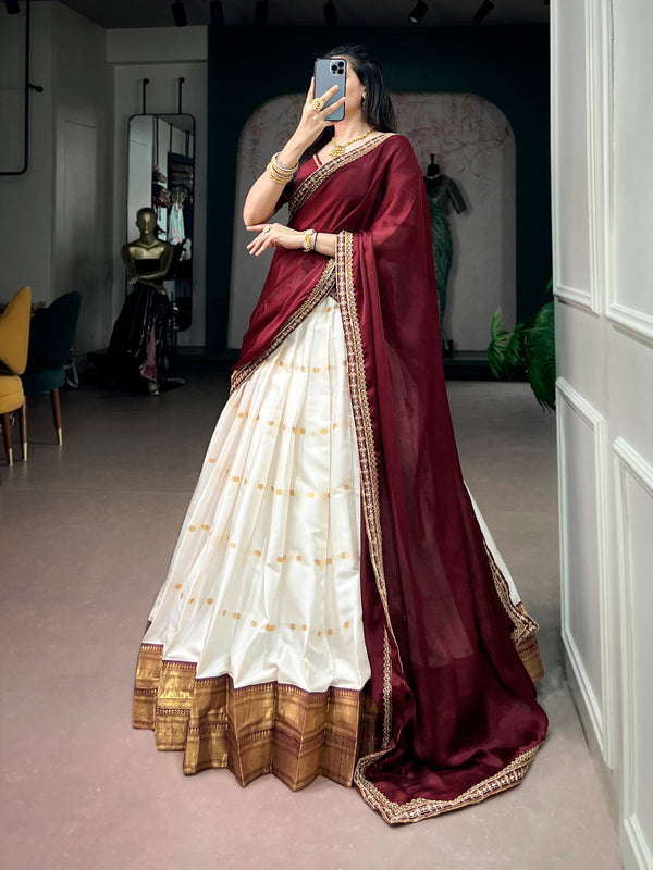 White Silk Cotton Lehenga Set ClothsVilla