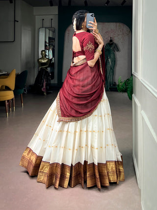 White Silk Cotton Lehenga Set ClothsVilla