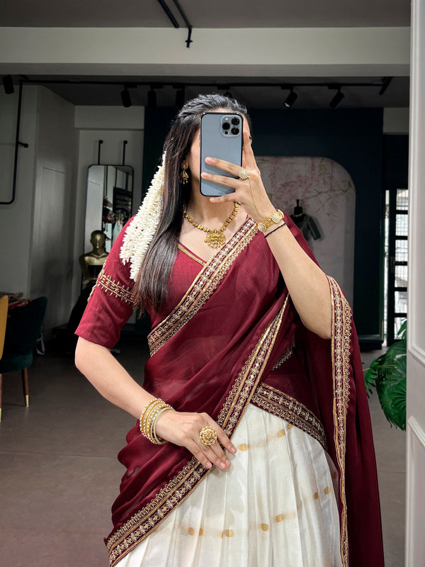 White Silk Cotton Lehenga Set ClothsVilla