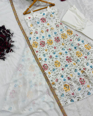 White Silk Embroidered Gown Set ClothsVilla