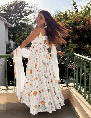 White Silk Embroidered Gown Set ClothsVilla