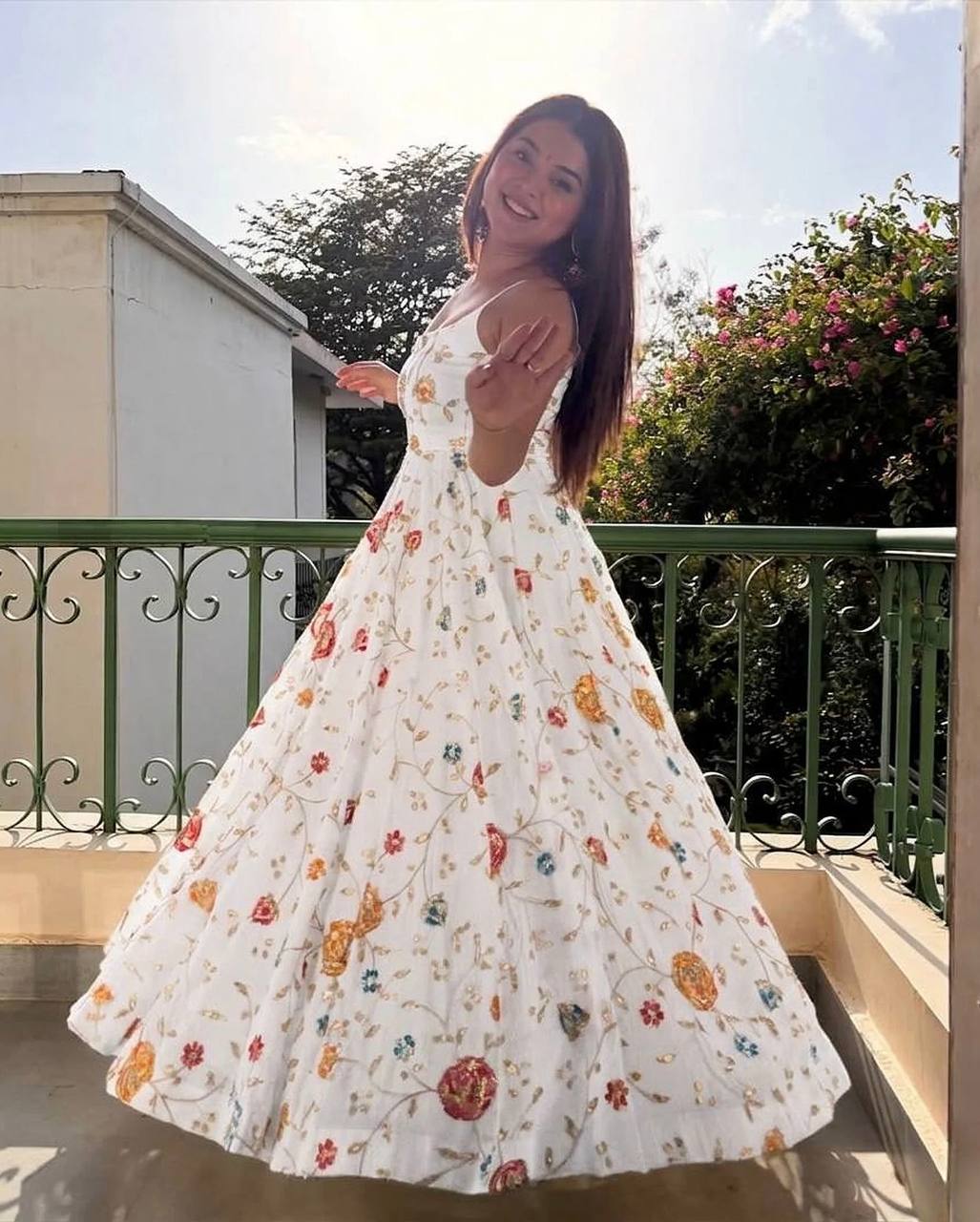 White Silk Embroidered Gown Set ClothsVilla