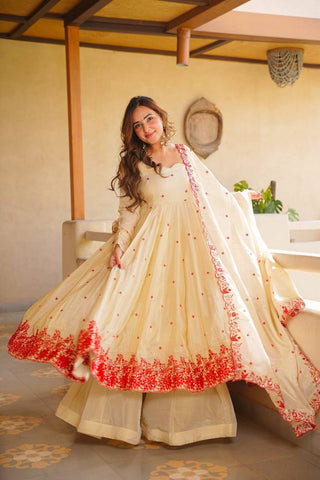 White Silk Festive Gown Sharara Set ClothsVilla