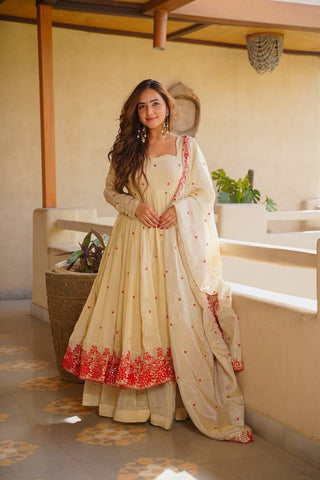 White Silk Festive Gown Sharara Set ClothsVilla