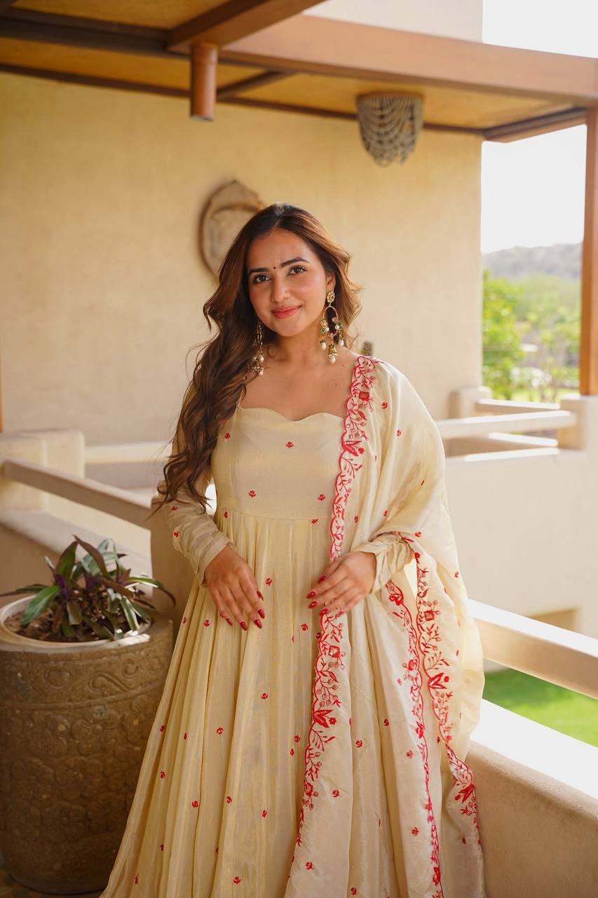 White Silk Festive Gown Sharara Set ClothsVilla