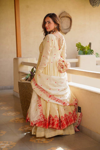 White Silk Festive Gown Sharara Set ClothsVilla