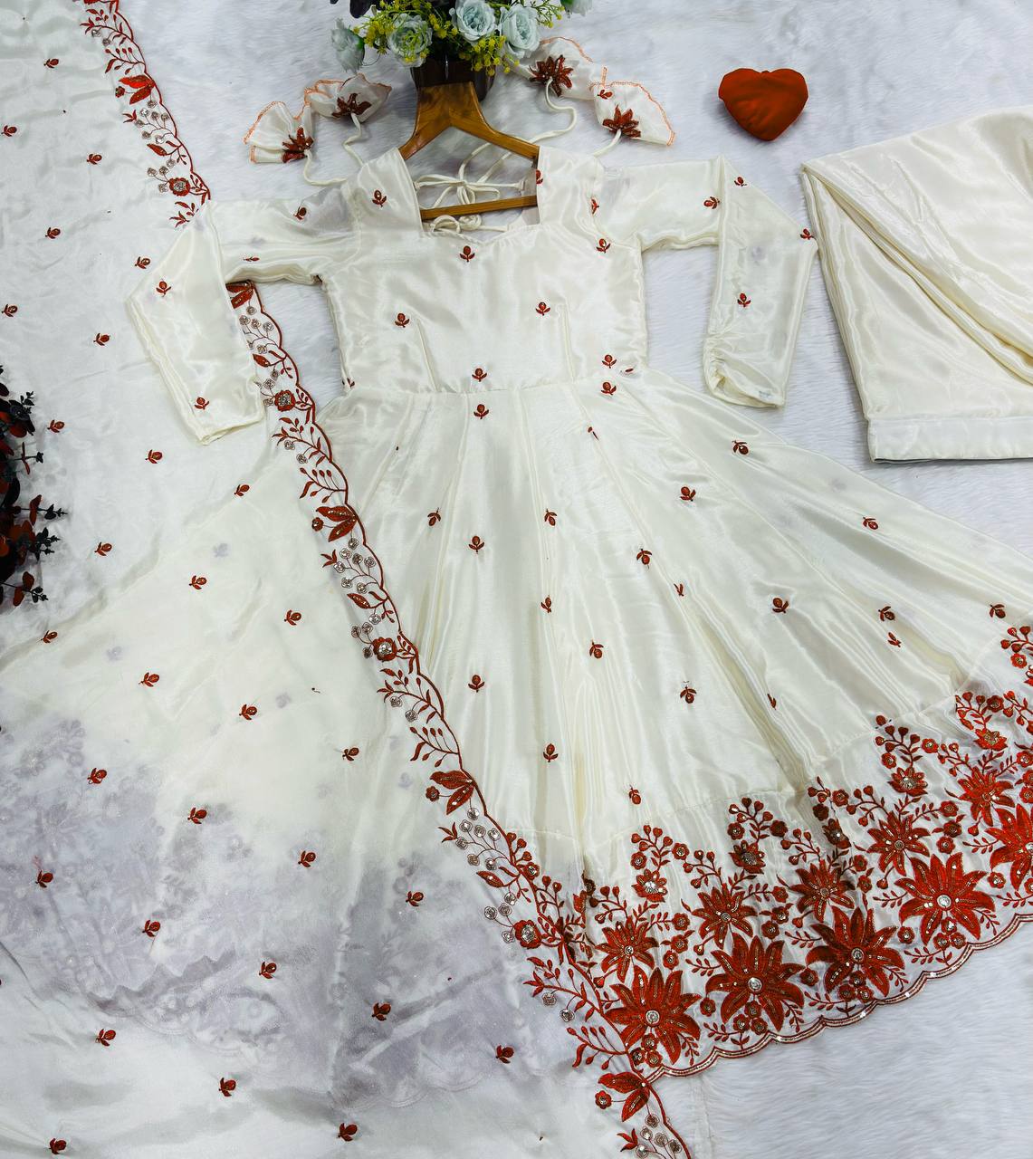 White Silk Festive Gown Sharara Set ClothsVilla