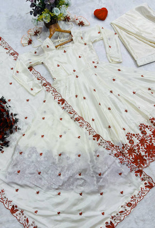 White Silk Festive Gown Sharara Set ClothsVilla