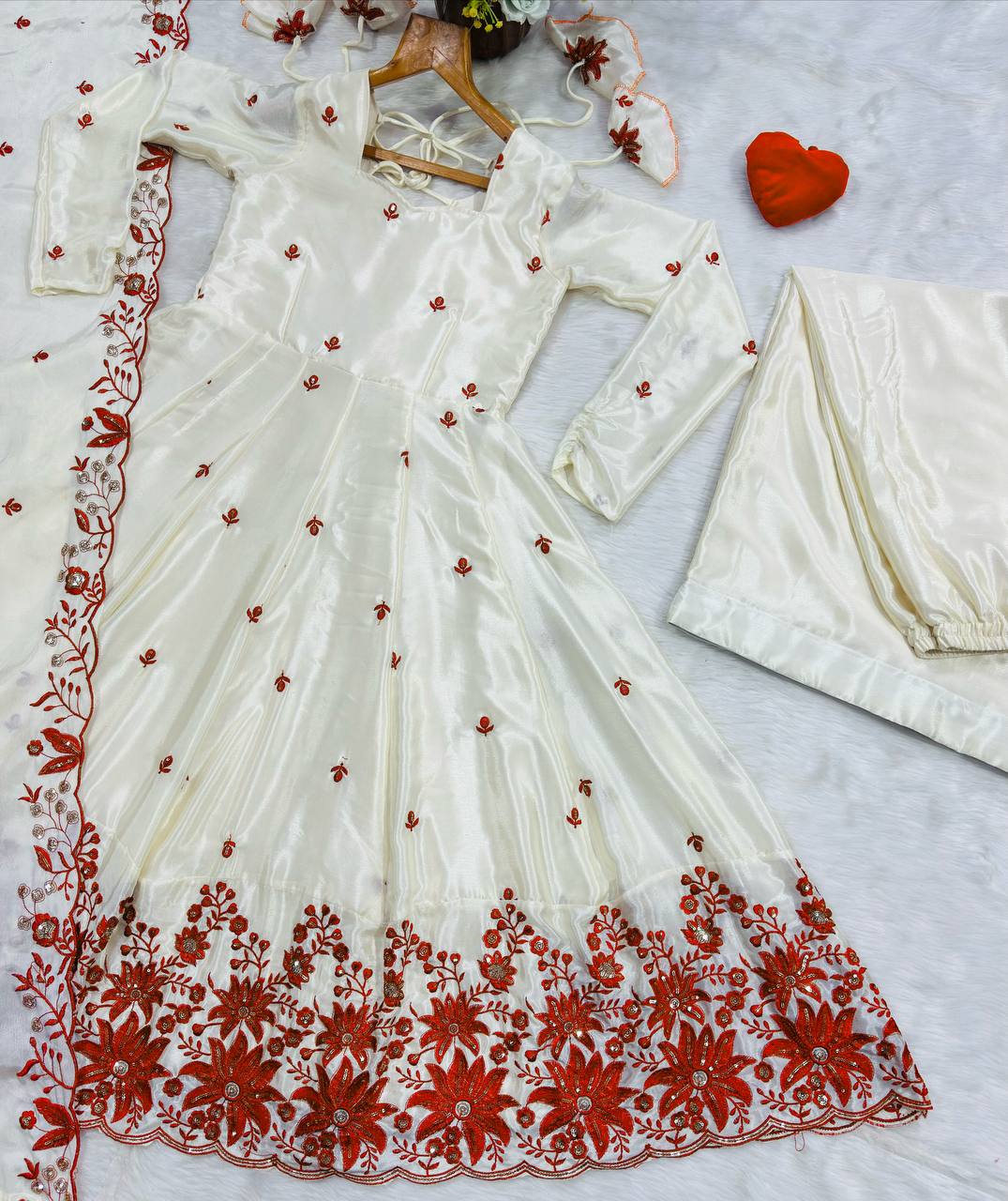 White Silk Festive Gown Sharara Set ClothsVilla