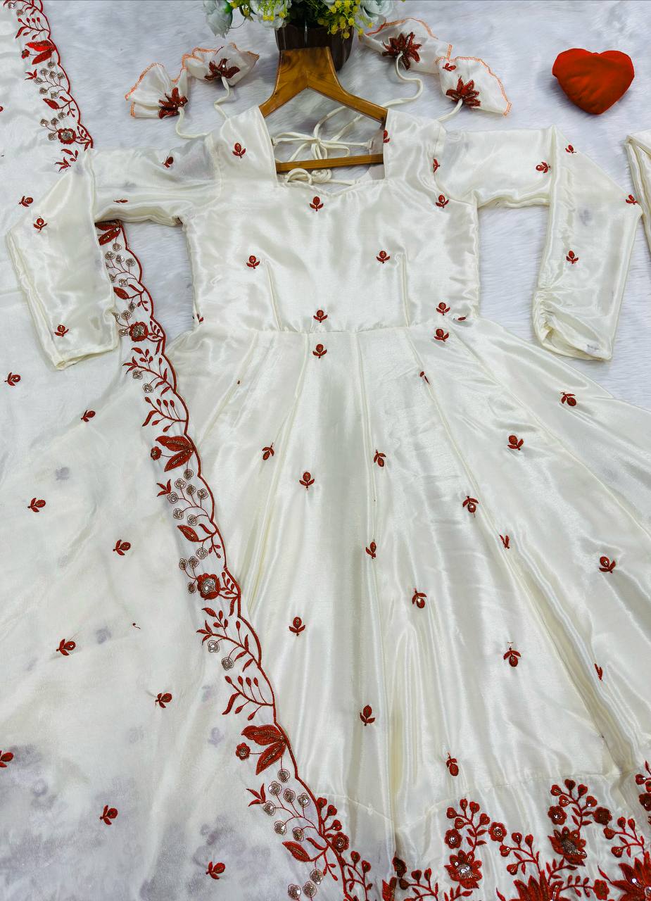 White Silk Festive Gown Sharara Set ClothsVilla