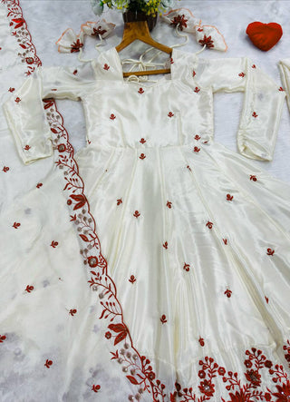 White Silk Festive Gown Sharara Set ClothsVilla
