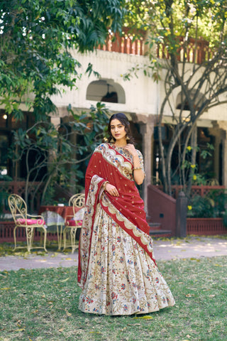 White Silk Foil Print Lehenga Set Clothsvilla