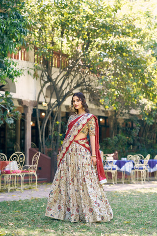 White Silk Foil Print Lehenga Set Clothsvilla