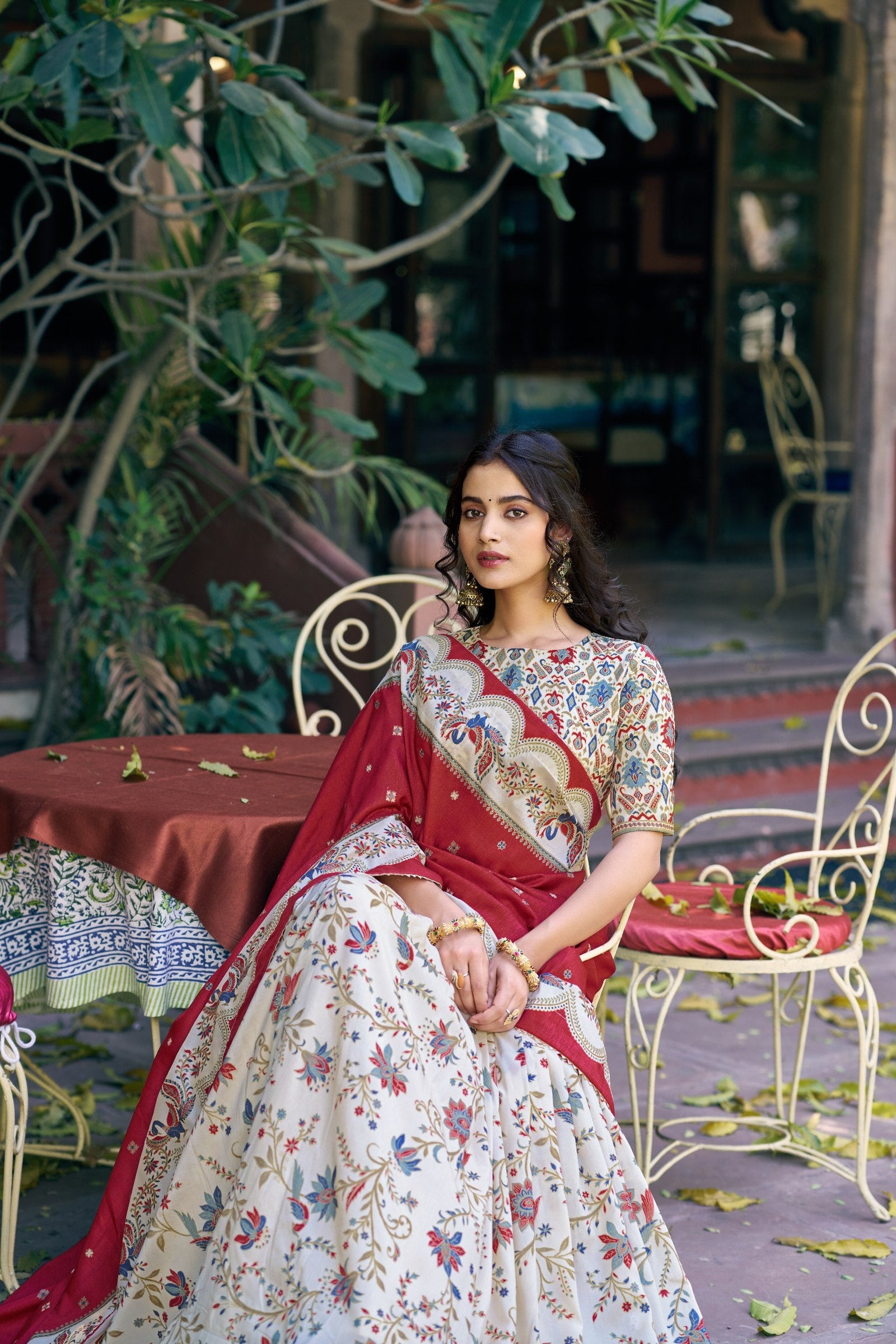 White Silk Foil Print Lehenga Set Clothsvilla