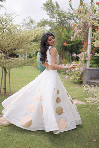 White Silk Gota Pattern Lehenga Set ClothsVilla