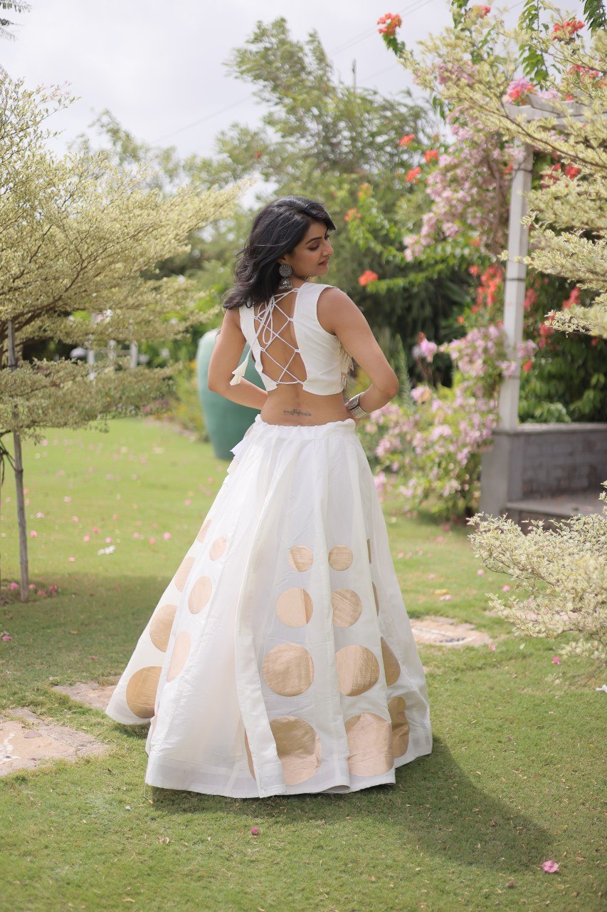 White Silk Gota Pattern Lehenga Set ClothsVilla