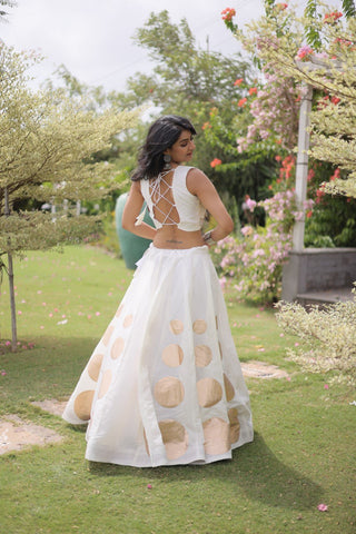 White Silk Gota Pattern Lehenga Set ClothsVilla