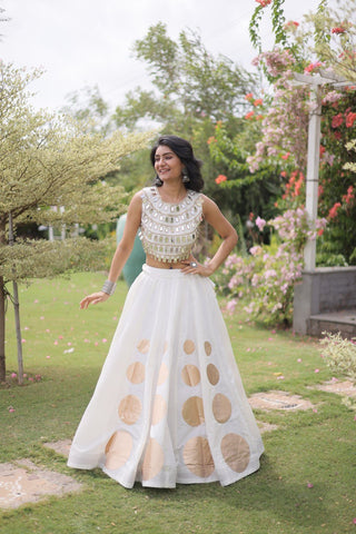 White Silk Gota Pattern Lehenga Set ClothsVilla