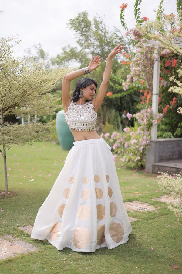 White Silk Gota Pattern Lehenga Set ClothsVilla