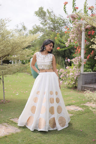 White Silk Gota Pattern Lehenga Set ClothsVilla