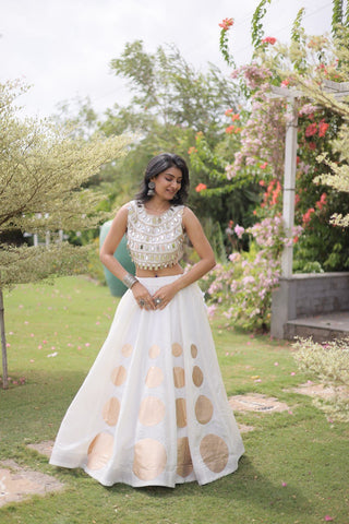 White Silk Gota Pattern Lehenga Set ClothsVilla