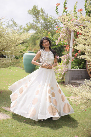 White Silk Gota Pattern Lehenga Set ClothsVilla