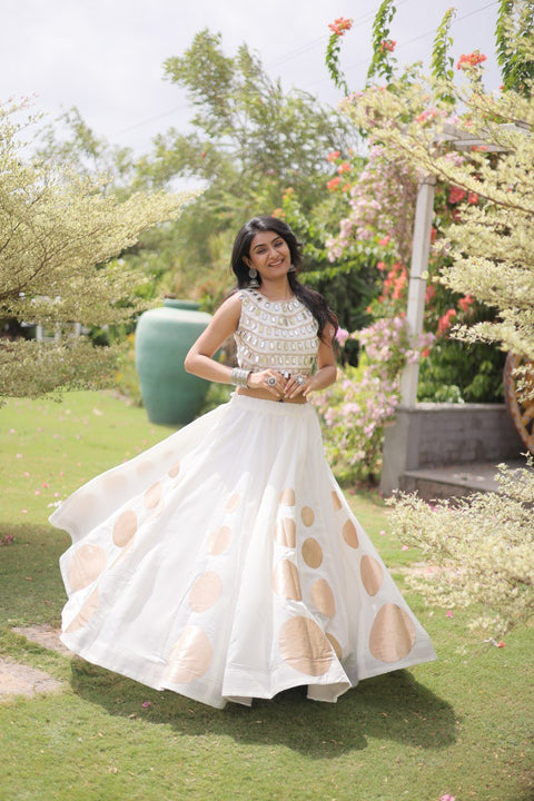 White Silk Gota Pattern Lehenga Set ClothsVilla Main image