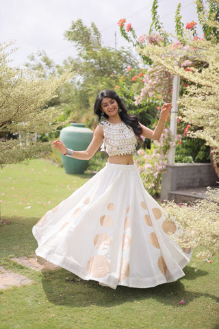 White Silk Gota Pattern Lehenga Set ClothsVilla