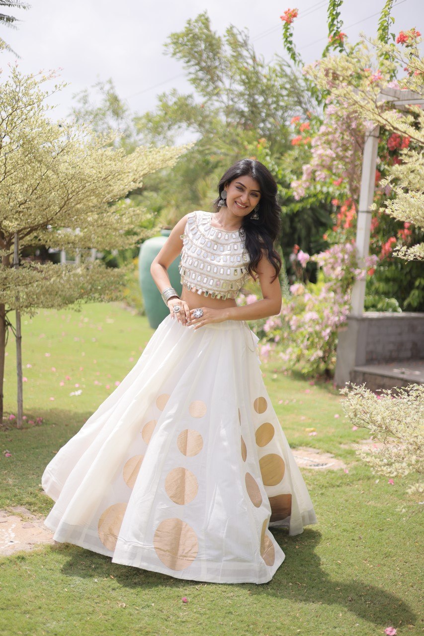 White Silk Gota Pattern Lehenga Set ClothsVilla