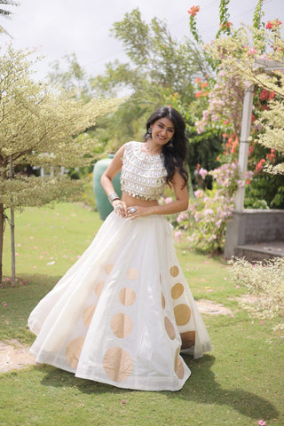 White Silk Gota Pattern Lehenga Set ClothsVilla