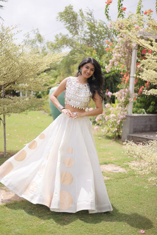 White Silk Gota Pattern Lehenga Set ClothsVilla