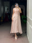 White Silk Striped Dress with Stylish Belt ClothsVilla