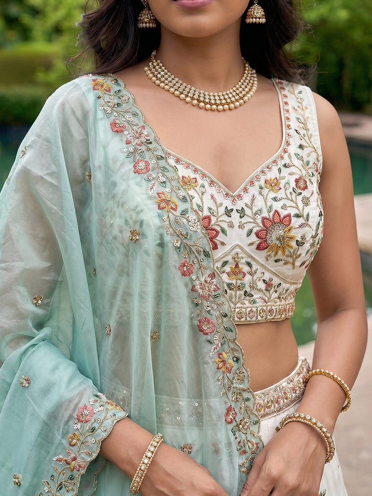 Organza Zarkan, Multi-Color Thread, Goldn Sequin Embroidered Lehenga Choli with Dupatta Clothsvilla