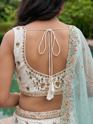 Organza Zarkan, Multi-Color Thread, Goldn Sequin Embroidered Lehenga Choli with Dupatta Clothsvilla