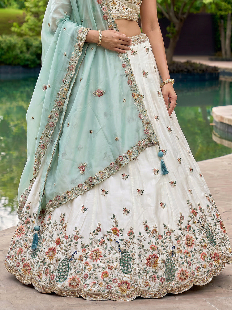 Organza Zarkan, Multi-Color Thread, Goldn Sequin Embroidered Lehenga Choli with Dupatta Clothsvilla