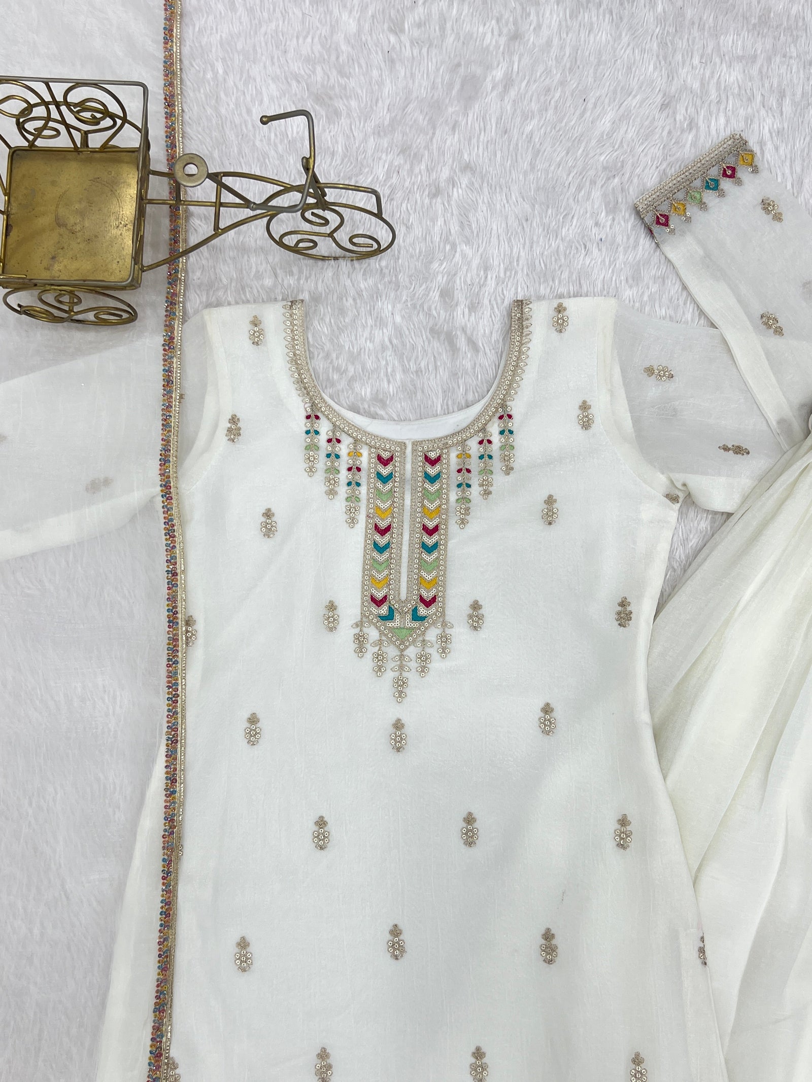 White Soft Silk Kurta Sharara Set ClothsVilla