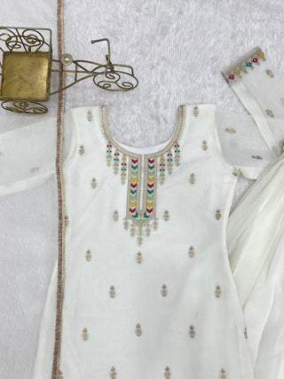 White Soft Silk Kurta Sharara Set ClothsVilla